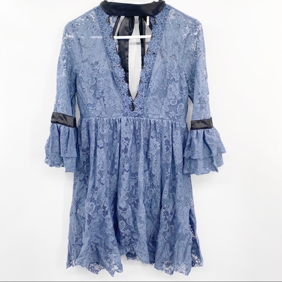 FREE PEOPLE Dress Victorian Blue Gilded Lace Dress Size Small - Picture 5 of 14
